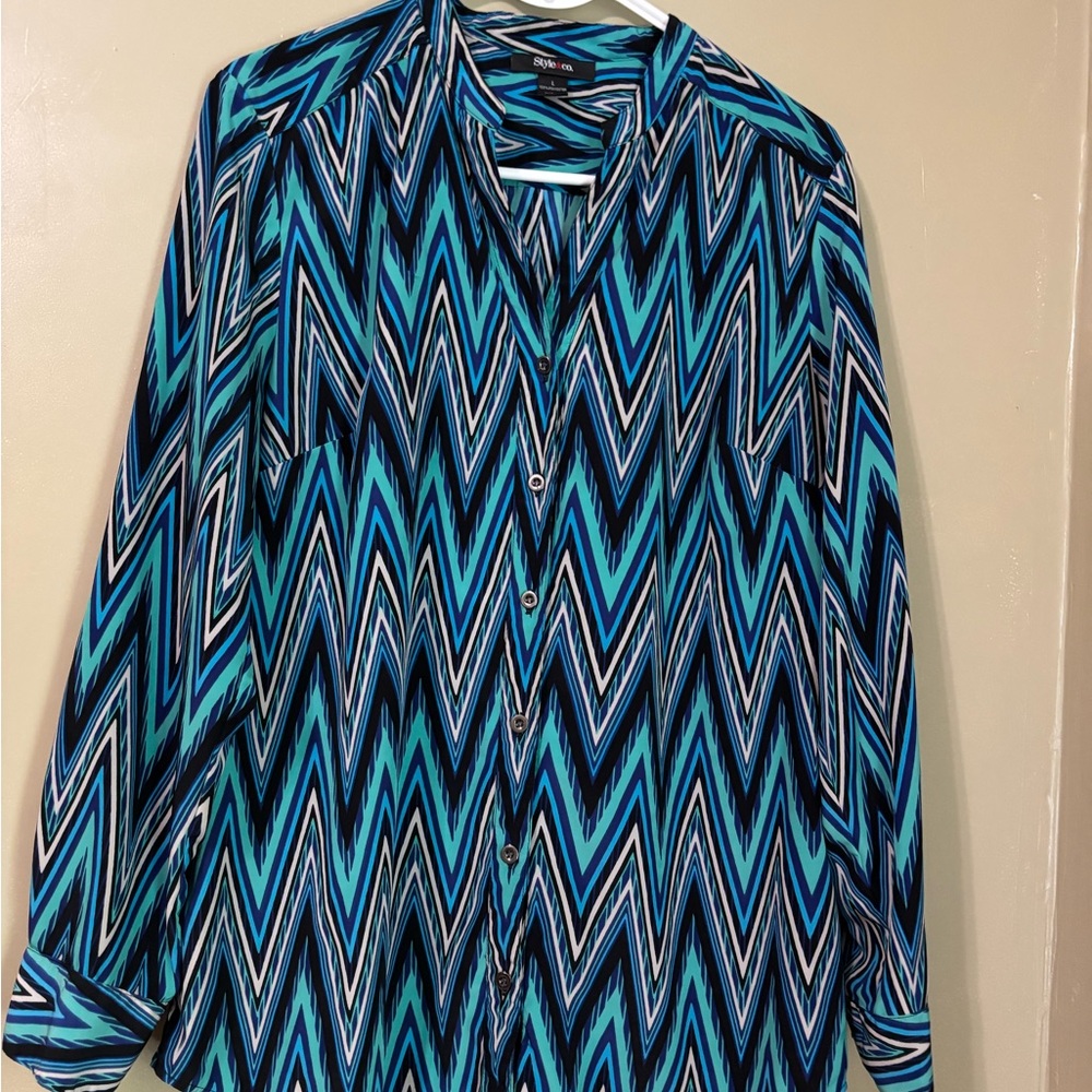 Style & Co. Multicolor Zigzag Blouse